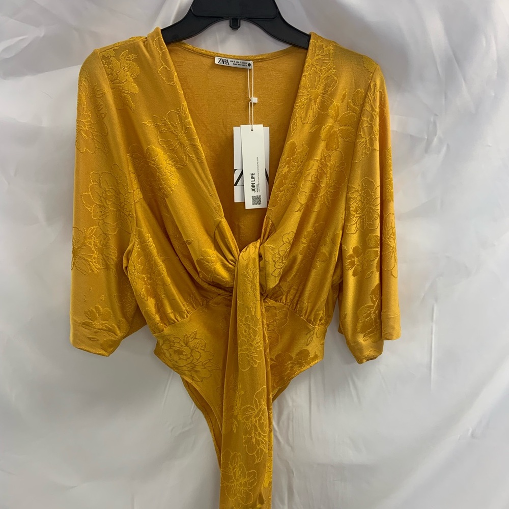 Zara Golden Yellow Floral Bodysuit and Skirt Set